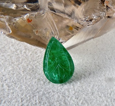 Certified 17x11 Mm Natural Zambia Emerald 6.50ct Pear Carved Gemstone