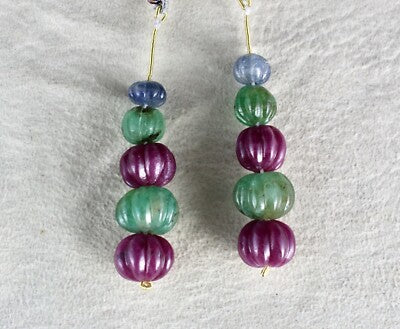 Certified Natural Emerald Ruby Blue Sapphire Earrings 144.85 Ct Sterling Silver