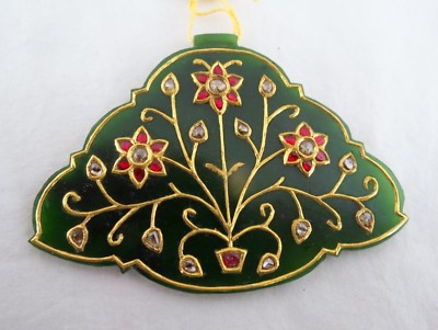 Certified Natural Green Jade 240ct Diamond Ruby 22k Gold Antique Pendant