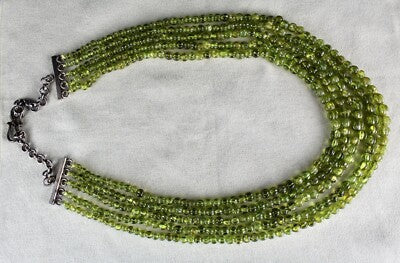 Certified Antique Natural Peridot Carved Beaded Necklace 716 Ct Sterling Silver