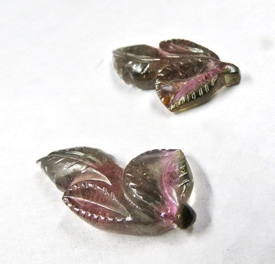 Certified Natural Multi Tourmaline 35.75ct Carved Leaves Gemstone Earrings