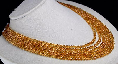 Natural Citrine Necklace Round Beads 6mm Yellow Gemstone 419 Ct Fashion Party