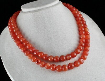 Natural Carnelian 862 Ct Beads Round Gemstone Necklace 2 Line Important