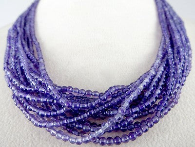 Sterling Silver Natural Amethyst Beads Necklace 290ct Round 11 Line For Women