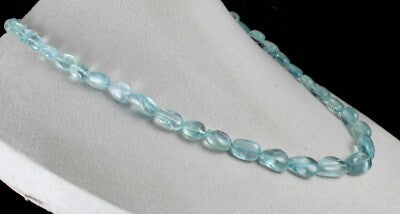 Certified Natural Blue Aquamarine 284 Ct Beaded Long Necklace For Women
