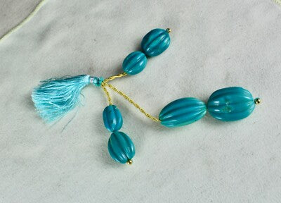 Certified Old Real Turquoise Beads Carved Melon 6pc 142ct Gemstone Jewelry