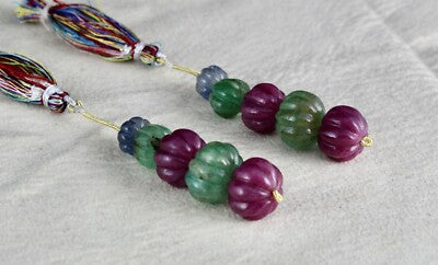 Certified Natural Emerald Ruby Blue Sapphire Earrings 144.85 Ct Sterling Silver