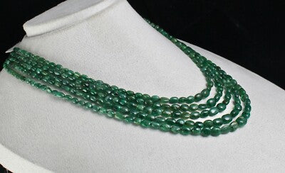 Certified Vintage Natural Emerald 308ct Beads Nugget Gemstone Necklace Women's