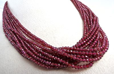 Natural Rhodolite Garnet Necklace Faceted 3mm Round Beads 632 Ct Gemstone L: 12