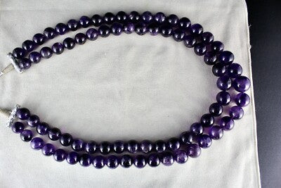 Natural Amethyst Beaded Necklace 2 Line 1705 Carats Big Round Gemstone Strings