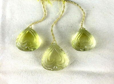 Natural Green Gold Lemon Quartz Carved Drops 153 Cts Earring Pendant Stone