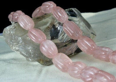 Natural Rose Quartz 903 Ct Melon Carved Silver Necklace Sterling Silver