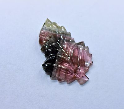 27x18 Mm Multi Tourmaline 10.68ct Carved Leaf Gemstone Ring Pendant