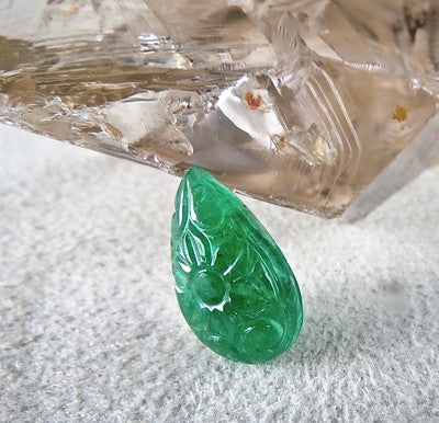 Certified 17x11 Mm Natural Zambia Emerald 6.50ct Pear Carved Gemstone