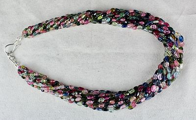 Certified Natural Multi Tourmaline 630 Ct Sterling Silver Long Beaded Necklace