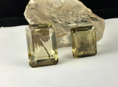 Natural Lemon Smoky Quartz 101.70ct Octagon 2 Pcs Big Gemstone Pendant