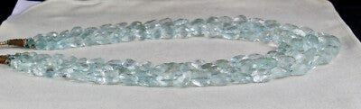 Certified Natural Blue Aquamarine Faceted Tumble Beads Necklace 1119 Ct
