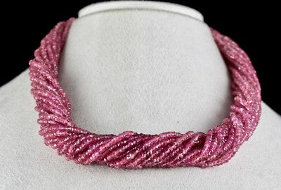 Certified Natural Pink Tourmaline 687 Ct Beads Faceted Sterling Silver Necklace