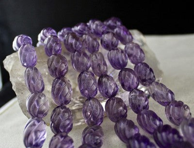 Certified Natural Amethyst Oval Carved Beads 1373 Ct Sterling Silver Necklace