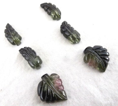 Natural Multi Colour Tourmaline 36.65ct Carved Leaves Earrings Set
