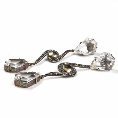 Natural Rock Crystal Quartz Diamond 71.44ct 18k Gold Sterling Silver Earrings