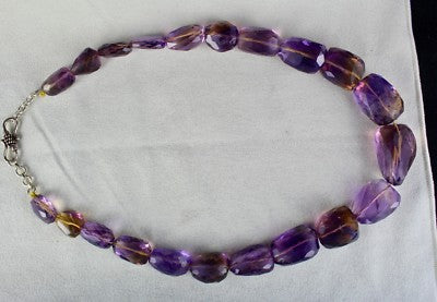 Certified Natural Ametrine 1088 Ct Faceted Beads Tumble Necklace Sterling Silver