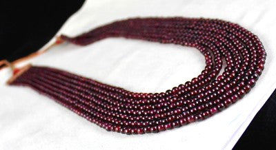 Natural Red Garnet Beads Necklace 901 Cts Round 7 Line Gemstone Ladies Stone