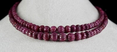 Certified Fine Natural Ruby Beads Carved Melon Necklace 403ct
