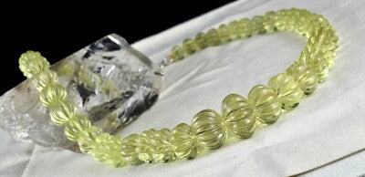 Certified Natural Lemon Quartz Carved Melon Round Beads Necklace 856 Ct Yellow