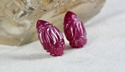 Certified Natural Ruby 20.21 Ct Engraved Drop Pair Loose Gemstone Earrings