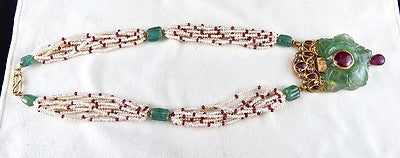 Certified Natural Colombian Emerald 10ct Ruby Diamond 18k Gold Pearl Pendant