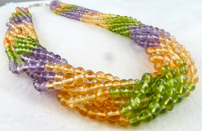 Natural Peridot 696ct Citrine Amethyst Round Beads Fashion Necklace For Women