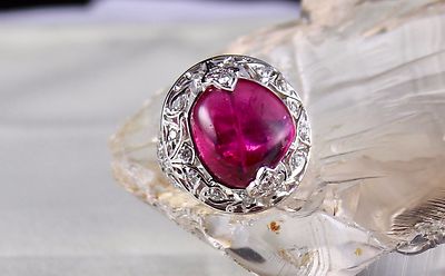 Certified Classic Natural Rubellite Pink Tourmaline Diamond 18k Gold Ring