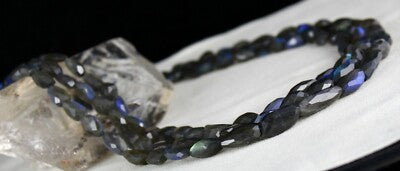 Natural Black Labradorite 688 Ct Faceted Tumble 3 Line Gemstone Beads Necklace