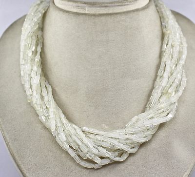 Natural White Moonstone Tube Beads Necklace 15 L 837 Ct Fashion Gemstone