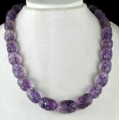 Certified Natural Amethyst Beads 860 Ct Purple Gemstone Sterling Silver Necklace