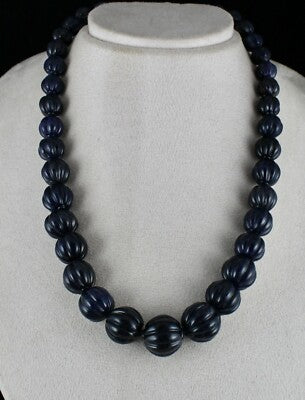 Natural Blue Jade Carved Round Gemstone 785 Ct Sterling Silver Necklace
