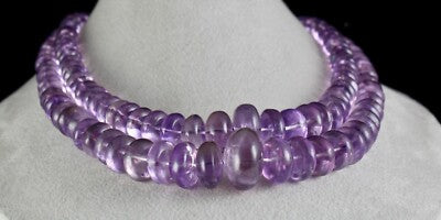 Certified Natural Amethyst 23mm Beads Necklace 1252 Ct Purple Gemstone For Women