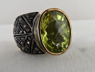 Natural Lemon Quartz Oval Gemstone & Diamond 10ct 18k Gold Sterling Silver Ring