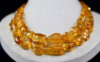 Certified Natural Yellow Citrine Faceted Nugget 699 Ct Fashion Necklace