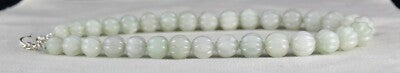Natural Aventurine Jade 568 Ct Carved Melon Gem Beads Sterling Silver Necklace