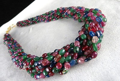 Certified Natural Emerald Ruby Blue Sapphire Spinel 995ct Vintage Necklace