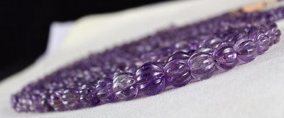 Natural Amethyst 906 Ct Carved Melon Beads Gemstone Antique Necklace