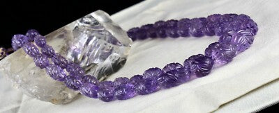 Certified Natural Amethyst 759 Ct Carved Beads Important Gemstone Necklace