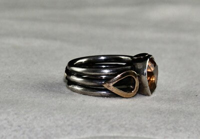 Antique Yellow Citrine 10ct 18k Gold Ladies Ring In Sterling Silver For Wedding