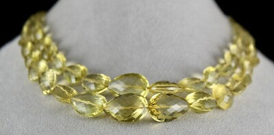 Certified Natural Lemon Quartz 409 Ct Beads Tear Drop Gemstone Necklace