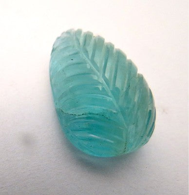 Natural 26x16mm Blue Aquamarine Carved Leaf Gemstone Ring Pendant 31.80 Ct