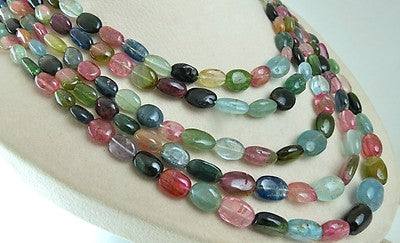 Certified Natural Multi Tourmaline Aquamarine 877 Ct Beads Long Party Necklace