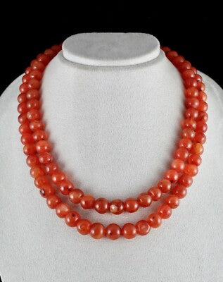 Natural Carnelian 862 Ct Beads Round Gemstone Necklace 2 Line Important