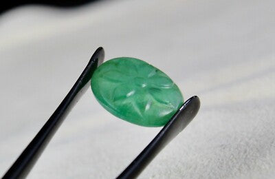 Zambian Emerald 5.80ct Carved Oval Cabochon Gemstone Ring Pendant